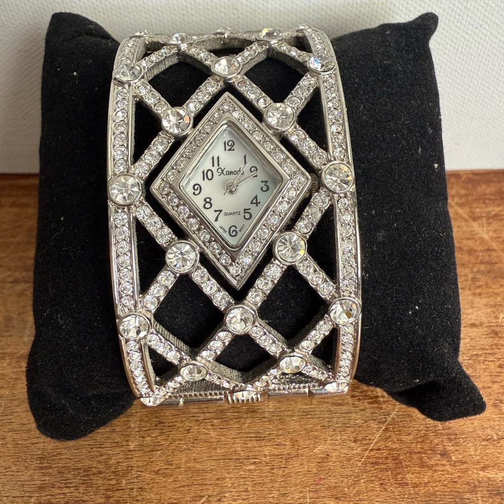 Silver Art Deco style Lattice Rhinestone Watch
